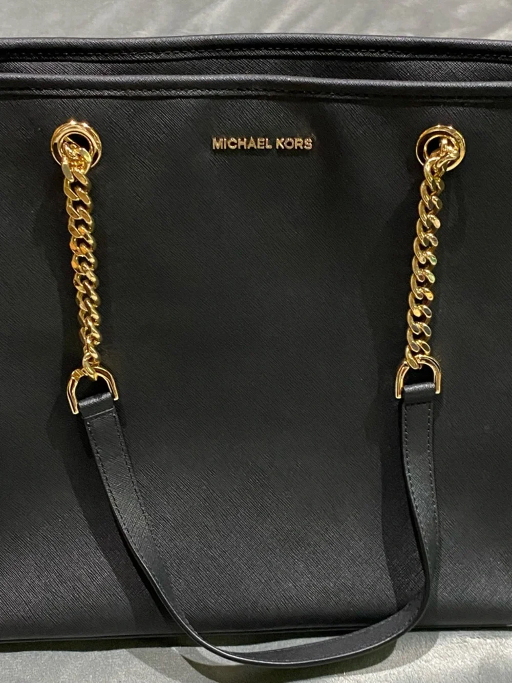 Michael Kors Black Tote with Gold Chain Handles - Picture 7 of 12